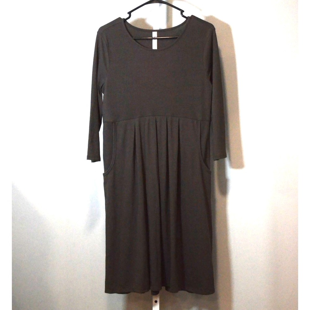 Zenana Premium Women's Size L Dark Gray Long Sleeve Pleated Waist Dress